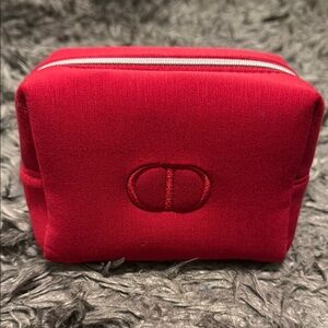 DIOR Beauty CD Logo RED Cosmetic Makeup Bag Pouch Case New & Authentic